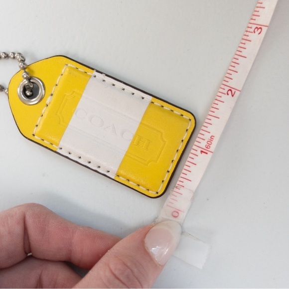 Coach Yellow and White Leather Key Fob Tag Chain Charm - Picture 4 of 4